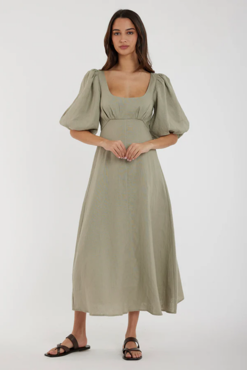 Romilly Linen Midi Dress - Sage