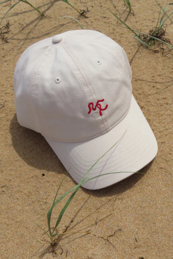 Embroidered Cap - Off White + Red