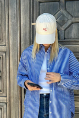 Embroidered Cap - Off White + Red