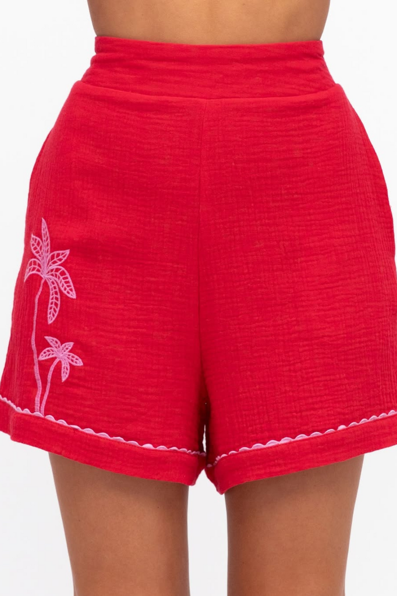 Palm Short Set - Red/Pink