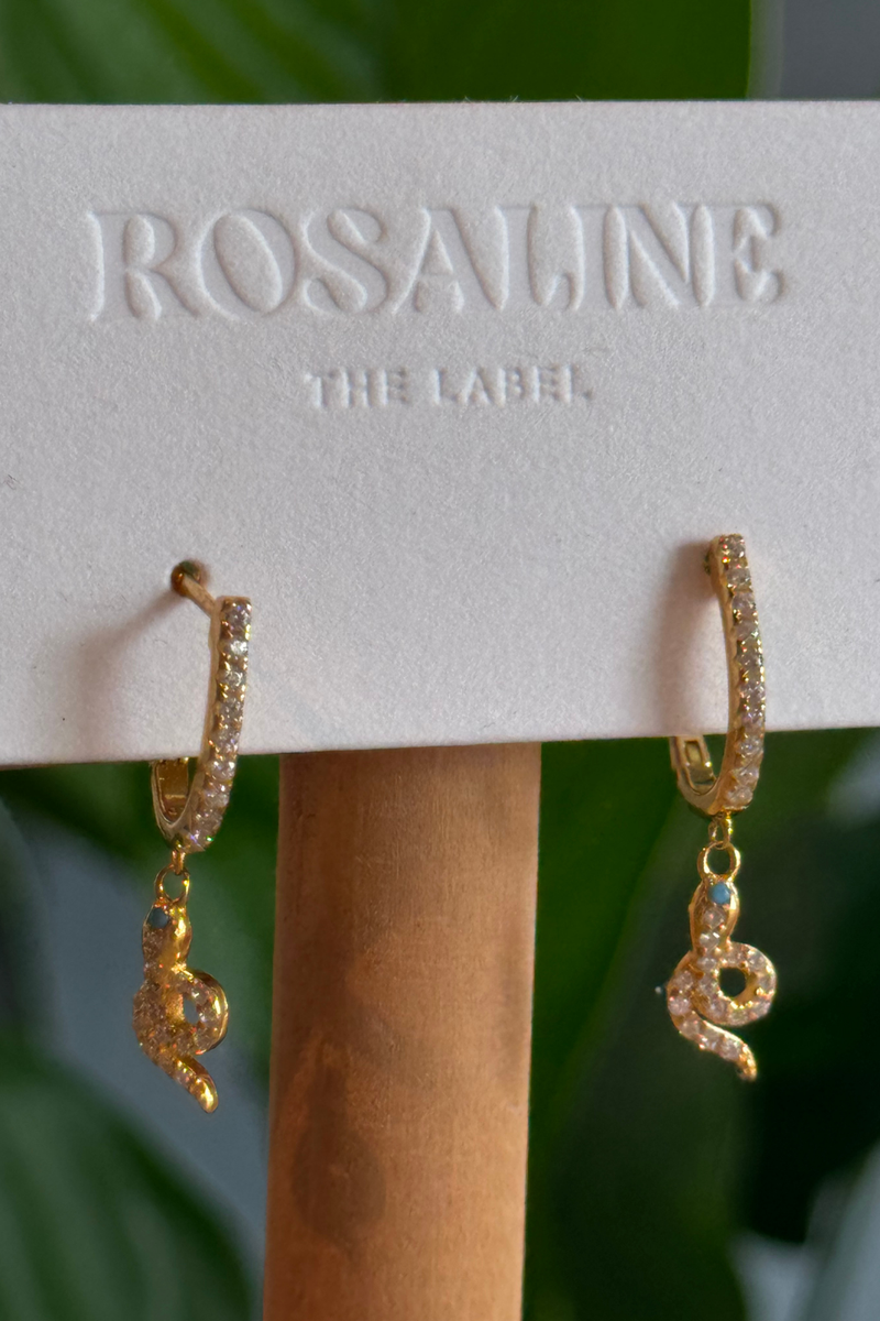 Turquoise Snake Hoop Earrings - Gold