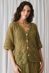 Maggie Crochet Shirt- Olive